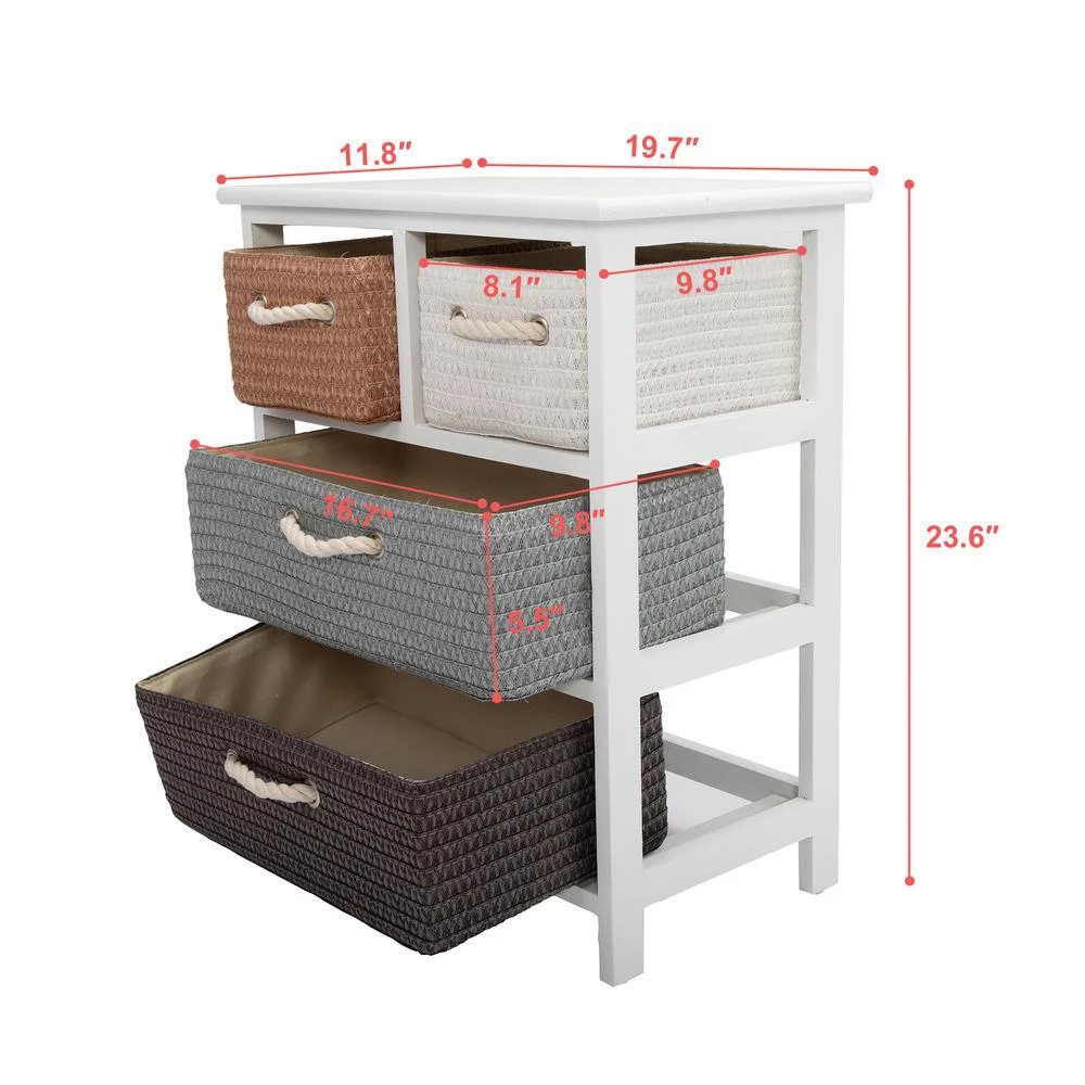 4-Drawer White Dresser with Woven Baskets (23.60"H X 19.70"W X 11.80"D) by Wateday 6 4-Drawer White Dresser with Woven Baskets (23.60"H X 19.70"W X 11.80"D) by Wateday - Image 6