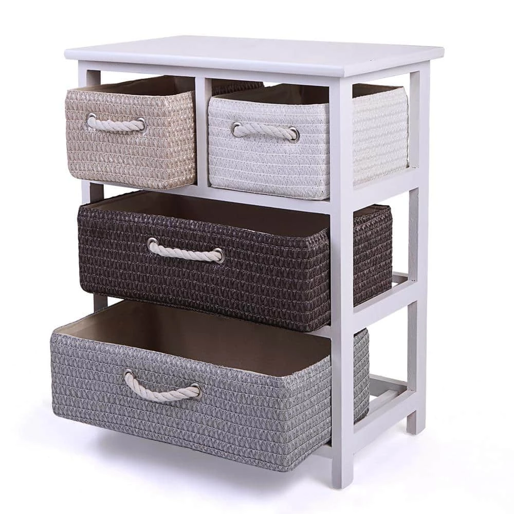 4-Drawer White Dresser with Woven Baskets (23.60"H X 19.70"W X 11.80"D) by Wateday 1 4-Drawer White Dresser with Woven Baskets (23.60"H X 19.70"W X 11.80"D) by Wateday