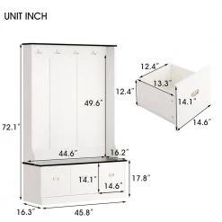 White Hall Tree Storage Bench, 3-in-1 Design, 72.1 in. H x 16.3 in. W x 45.8 L in. by Wateday 14 White Hall Tree Storage Bench, 3-in-1 Design, 72.1 in. H x 16.3 in. W x 45.8 L in. by Wateday -Wateday Sales Store white wateday hall trees yj yuki9595347 44 1000