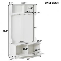 White Hall Tree Entryway Bench, 72 in. H x 18.5 in. W x 40.7 in. L by Wateday -Wateday Sales Store white wateday hall trees yj yuki9595353 44 1000