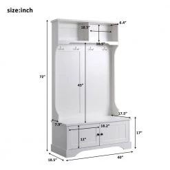 White Hall Tree Entryway Bench, 72 in. H x 18.5 in. W x 40 in. L by Wateday 12 White Hall Tree Entryway Bench, 72 in. H x 18.5 in. W x 40 in. L by Wateday -Wateday Sales Store white wateday hall trees yj yuki9595972 1f 1000