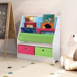 29.13 in. White Wood without Shelf Storage Bookcase with 3 Straps by Wateday -Wateday Sales Store white wateday kids bookshelves yj yuki9596809 31 1000