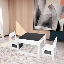 3-Piece Wood Top White Children Activity Table Set with Storage, Blackboard by Wateday -Wateday Sales Store white wateday kids tables chairs yj yuki9596899 31 1000