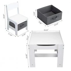 3-Piece Wood Top White Children Activity Table Set with Storage, Blackboard by Wateday -Wateday Sales Store white wateday kids tables chairs yj yuki9596899 44 1000