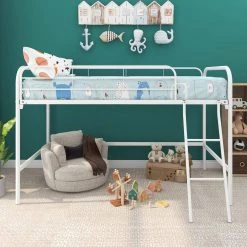 White Twin Low Loft Metal Bed with Sturdy Steel Frame by Wateday -Wateday Sales Store white wateday loft beds yj yuki9596431 31 1000