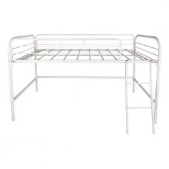 White Twin Low Loft Metal Bed with Sturdy Steel Frame by Wateday
