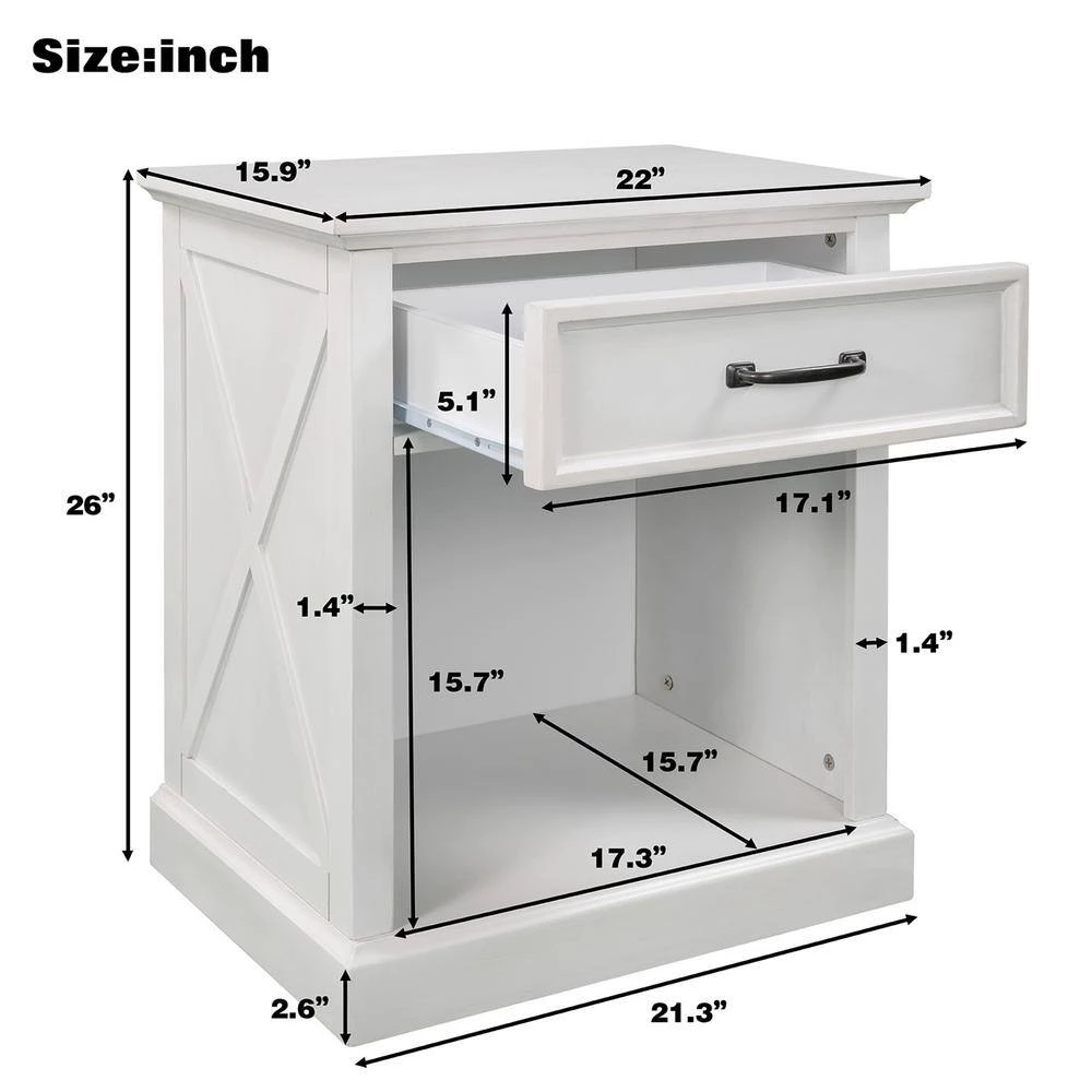 1-Drawer White Nightstand, 26"H x 15.9"W x 22"L by Wateday 7 1-Drawer White Nightstand, 26"H x 15.9"W x 22"L by Wateday - Image 7
