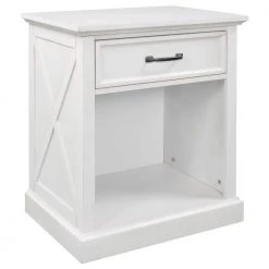 1-Drawer White Nightstand, 26"H x 15.9"W x 22"L by Wateday