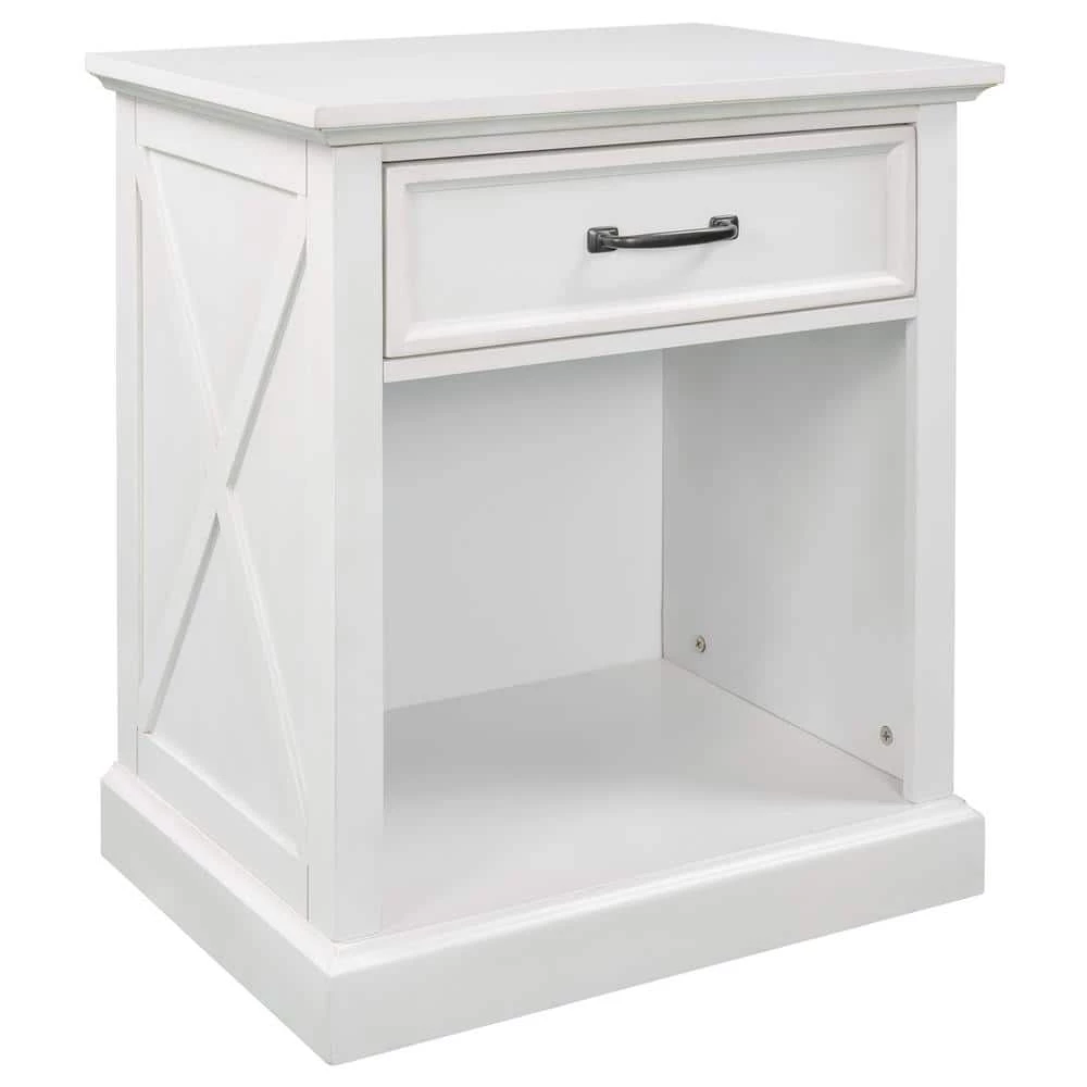 1-Drawer White Nightstand, 26"H x 15.9"W x 22"L by Wateday 1 1-Drawer White Nightstand, 26"H x 15.9"W x 22"L by Wateday
