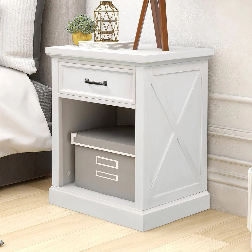 1-Drawer White Nightstand, 26"H x 15.9"W x 22"L by Wateday 4 1-Drawer White Nightstand, 26"H x 15.9"W x 22"L by Wateday - Image 4