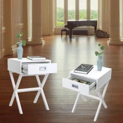 1-Drawer White Nightstand 23.62 in. H x 15.75 in. W x 15.75 in. D (Set of 2) by Wateday -Wateday Sales Store white wateday nightstands yj yuki9596141 31 1000