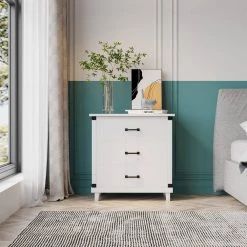 3-Drawer White Nightstand 27.95 in. H x 27.4 in. W x 15.9 in. D by Wateday -Wateday Sales Store white wateday nightstands yj yuki9596538 c3 1000