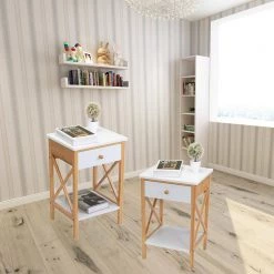 1-Drawer White Nightstand with Shelf, Set of 2 (23.82 in. H x 15.75 in. W x 13.78 in. D) by Wateday -Wateday Sales Store white wateday nightstands yj yuki9596598 31 1000