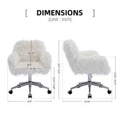 White Faux Fur Swivel Office Chair with Non-Adjustable Arms by Wateday -Wateday Sales Store white wateday office stools yj w21234444 1f 1000
