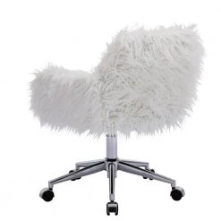 White Faux Fur Swivel Office Chair with Non-Adjustable Arms by Wateday -Wateday Sales Store white wateday office stools yj w21234444 66 1000