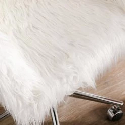 White Faux Fur Swivel Office Chair with Non-Adjustable Arms by Wateday -Wateday Sales Store white wateday office stools yj w21234444 c3 1000