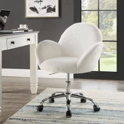 White Fabric Office Chair with Arms by Wateday -Wateday Sales Store white wateday office stools yj yuki9595100 31 1000