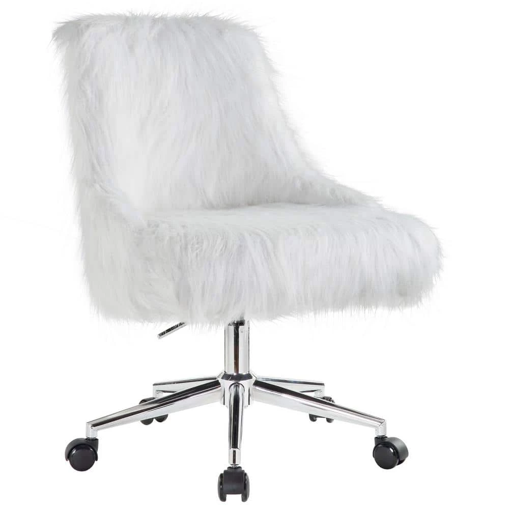 White Faux Fur Office Chair without Arm by Wateday 1 White Faux Fur Office Chair without Arm by Wateday