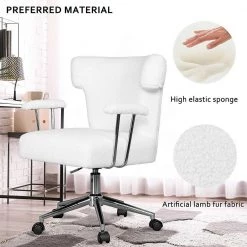 White Faux Fur Vanity Chair Office Chair by Wateday -Wateday Sales Store white wateday office stools yj yuki9596859 31 1000