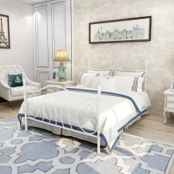 White Full Metal Bed Frame with Headboard and Footboard by Wateday -Wateday Sales Store white wateday panel beds yj yuki9596556 c3 1000