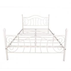 White Queen Metal Bed Frame with Sturdy Steel Slat by Wateday