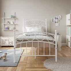 White Queen Metal Bed Frame with Headboard and Footboard by Wateday -Wateday Sales Store white wateday panel beds yj yuki9596559 31 1000