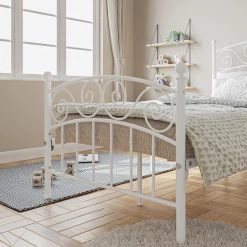 White Queen Metal Bed Frame with Headboard and Footboard by Wateday -Wateday Sales Store white wateday panel beds yj yuki9596559 4f 1000