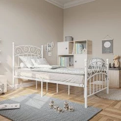 White Queen Metal Bed Frame with Headboard and Footboard by Wateday -Wateday Sales Store white wateday panel beds yj yuki9596559 c3 1000