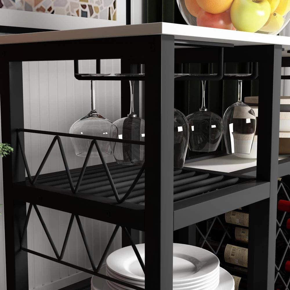 White Buffet Table with Shelves and Wine Rack by Wateday 6 White Buffet Table with Shelves and Wine Rack by Wateday - Image 6