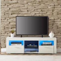 51 in. White TV Stand with 2-Drawers Fits TV's up to 55 in. with LED Lights by Wateday -Wateday Sales Store white wateday tv stands yj yuki9595935 31 1000
