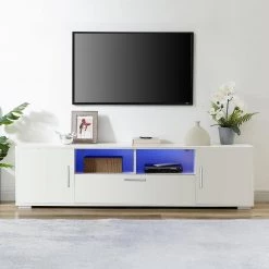 63 in. White TV Stand with 1-Drawer Fits TV's up to 65 in. with LED Lights, 2 Doors by Wateday -Wateday Sales Store white wateday tv stands yj yuki9595939 31 1000