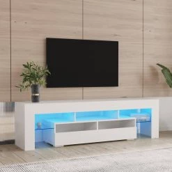 63 in. White TV Stand with 2-Drawer Fits TV's up to 55 in. with LED Lights by Wateday -Wateday Sales Store white wateday tv stands yj yuki9595942 31 1000