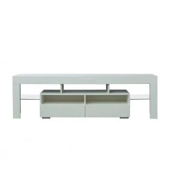 63 in. White TV Stand with 2-Drawer Fits TV's up to 55 in. with LED Lights by Wateday