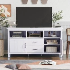 57 in. White TV Stand with 2 Drawers Fits TV's up to 68 in. by Wateday -Wateday Sales Store white wateday tv stands yj yuki9596485 31 1000