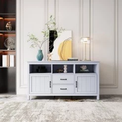 57 in. White TV Stand with 2 Drawers Fits TV's up to 68 in. by Wateday -Wateday Sales Store white wateday tv stands yj yuki9596485 c3 1000