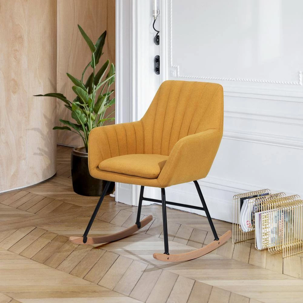 Yellow Fabric Rocking Chair Side Chair with Cushion by Wateday 3 Yellow Fabric Rocking Chair Side Chair with Cushion by Wateday - Image 3