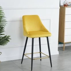 40.50 in. Yellow Low Back Metal Frame Stool Height 28 in. Bar Stool with Velvet Seat (Set of 2) by Wateday -Wateday Sales Store yellow wateday bar stools yj yuki9596312 31 1000