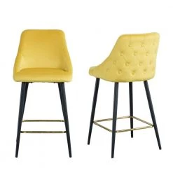 40.50 in. Yellow Low Back Metal Frame Stool Height 28 in. Bar Stool with Velvet Seat (Set of 2) by Wateday