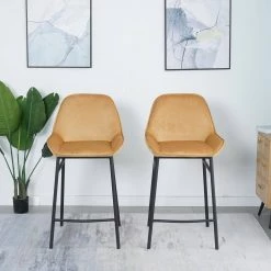 37 in. Yellow Low Back Metal Frame Stool Height 28 in. Bar Stool with Velvet Seat (Set of 2) by Wateday -Wateday Sales Store yellow wateday bar stools yj yuki9596314 31 1000