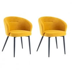 Yellow Upholstered Fabric Dining Chairs with Metal Legs (Set of 2) by Wateday